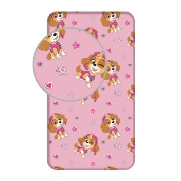 Cearceaf pentru copii roz din bumbac pentru pat de o persoană cu elastic 90x200 cm Paw Patrol – Jerry Fabrics