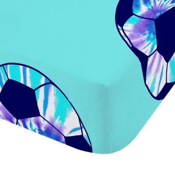 Cearceaf pentru copii turcoaz pentru pat dublu cu elastic 135x190 cm Tie Dye Football – Catherine Lansfield