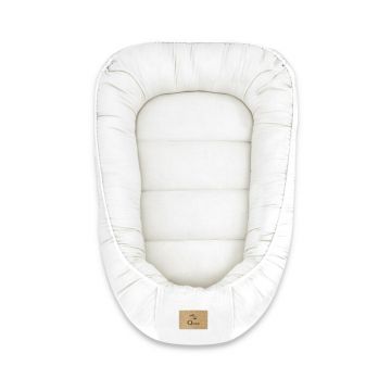 Cosulet bebelus, Qmini, Pentru dormit, Baby Nest 55 x 75 cm, Husa 100% muselina dubla, Material certificat Oeko Tex Standard 100, Cream