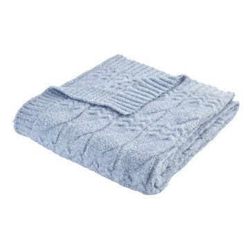 Pătură albastră tricotată 150x200 cm Cable Knit – Bianca