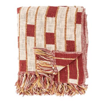 Pătură roșie/bej din amestec de bumbac 130x160 cm Cang – Bloomingville