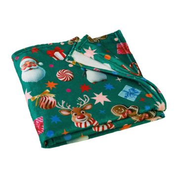 Pătură verde din micropluș/cocolino 130x170 cm cu model de Crăciun Christmas Icons – Catherine Lansfield