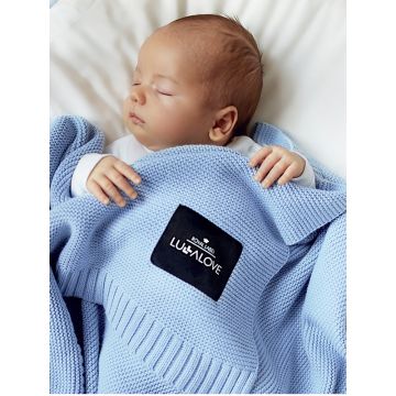 Paturica crosetata din bambus si bumbac 80x100 cm Albastru