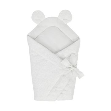 Păturică de înfășat albă din material bouclé 35x65 cm – Meowbaby