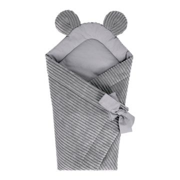 Păturică de înfășat gri din catifea reiată 35x65 cm – Meowbaby