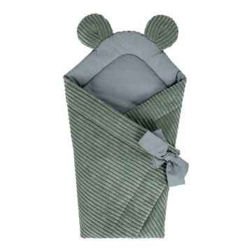 Păturică de înfășat verde din catifea reiată 35x65 cm – Meowbaby