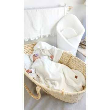 Paturica de infasat Qmini Cream, din muselina dubla, inchidere cu panglica, 75x75 cm