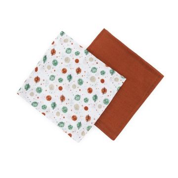 Set 2 scutece PetiteMars Celestial Planets Misty din muselina de bambus, hipoalergenice, 120x120 cm