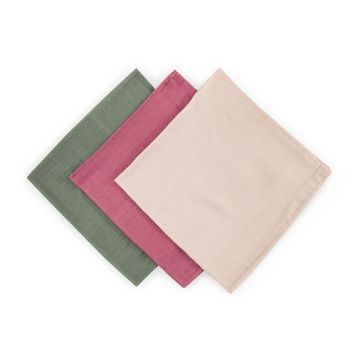 Set 3 scutece PetiteMars Botanic Tones Moussy din muselina de bambus, hipoalergenice, 68x68 cm