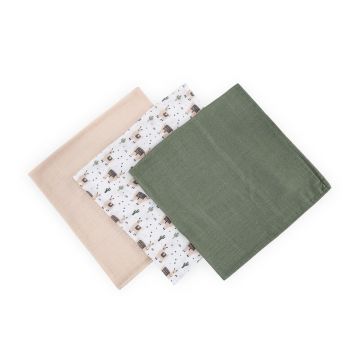 Set 3 scutece PetiteMars Lama Vibes Moussy din muselina de bambus, hipoalergenice, 68x68 cm