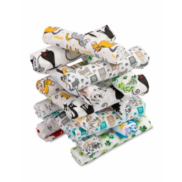 Set 5 scutece tetra Sensillo Boy 70x80 cm,din bumbac ecologic cu imprimeu colorat,absorbante si moi