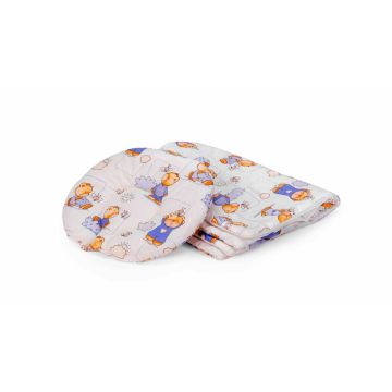 Set paturica si pernuta pentru formarea capului bebelusului SomnArt Ursuleti AlbAlbastru