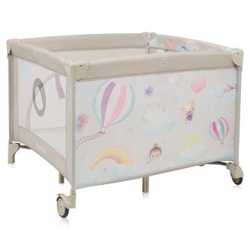 Tarc de joaca, Lionelo, Mille Plus, Pliabil, Include saltea cu densitate T25, 4 jucarii cu velcro, Manere textile, Geanta de transport, Cu roti si inchidere laterala, Pereti din plasa pentru vizibilitate si aerisire, 100 x 100 x 77 cm, Bej