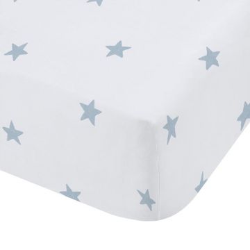 Cearceaf pentru copii alb-albastru din bumbac pentru pătuț cu elastic 70x140 cm Mini Star & Stripes – Bianca