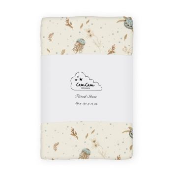 Cearceaf pentru copii, galben deschis din bumbac organic pentru pătuț cu elastic 60x120 cm Sea Garden – Cam Cam Copenhagen