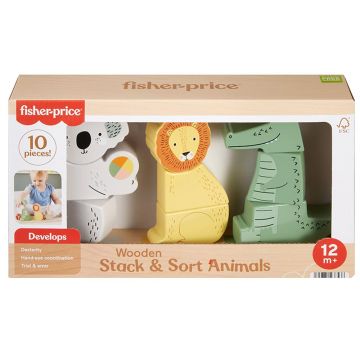 Forme din lemn, Fisher Price, Animalute, 10 piese, HXV04