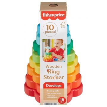 Jucarie bebelusi, Fisher Price, Turn cu inele din lemn, HXT77