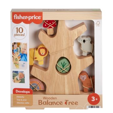 Jucarie din lemn, Fisher Price, Copac cu forme, 10 piese, HXT87