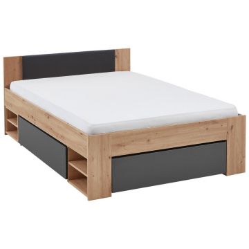 PAT CU SPAȚIU DE DEPOZITARE 140/200 cm in grafit, stejar Artisan