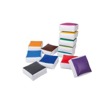 Set 12 pufuri Rainbow patrate umplute cu spuma si granule, 30 x 30 x 12 cm grosime, cresa si gradinita