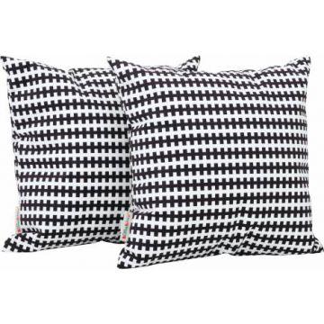 Set 2 perne decorative patrate Alb-negru linii