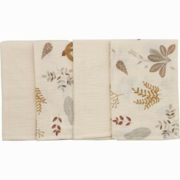 Set 4 lavete din muselina B몺 Beige Leafs 40x40 cm