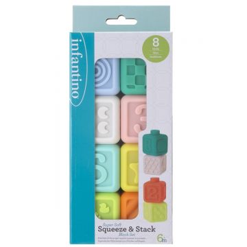 Set 8 cuburi moi, Infantino, Super soft, Squeeze & Stack