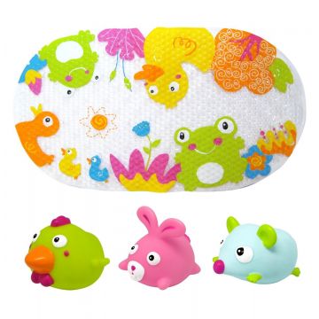 Set covoras de baie si 3 jucarii animalute, Knorr Toys, 69 x 39 cm