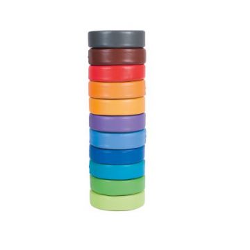 Set de 12 perne puf colorate rotunde, 30 x 8 cm, din spuma densa antideformare, cu baza antiderapanta, pentru uz didactic