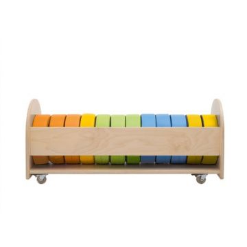 Stand mobil cu 12 pufuri rotunde din spuma, 105 x 40 x 47 cmm, cresa si gradinita