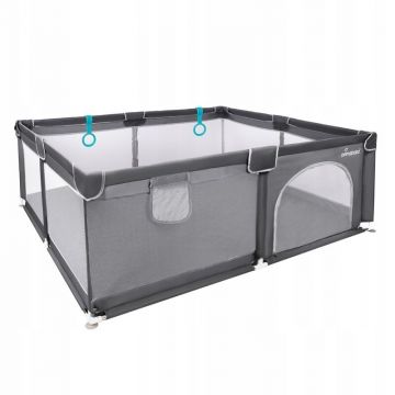 Tarc de joaca copii, Primabobo, Luna, Cu manere, Include intrare laterala, Din plasa, Dimensiune mare- 150x180 cm, Potrivit pentru interior si exterior, Gri