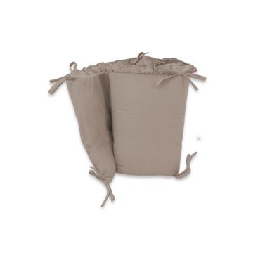 Aparatoare pentru patut, MimiNu, Cu volanase, Din bumbac certificat Oeko Tex Standard 100, 180x30 cm, Cu panglici, Colectia Royal, Mocha