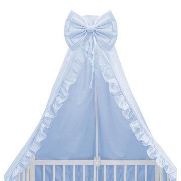 Baldachin, MimiNu, Pentru patut, Cu funda si volanas, 210x145 cm, Material certificat Oeko Tex Standard 100, Colectia Royal, Blue