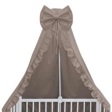 Baldachin, MimiNu, Pentru patut, Cu funda si volanas, 210x145 cm, Material certificat Oeko Tex Standard 100, Colectia Royal, Mocha