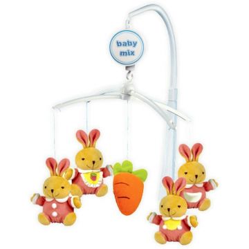 Carusel pentru patut Baby Mix Bunnies cu 5 jucarii din plus