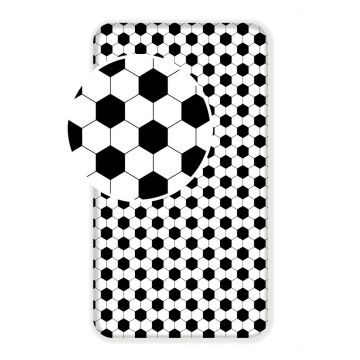 Cearceaf pentru copii alb-negru din bumbac pentru pat de o persoană cu elastic Football – Jerry Fabrics