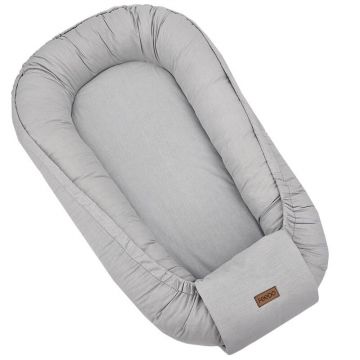 Cosulet bebelus, Feedo, Pentru dormit, joaca, protectie in patut, Baby Nest 90x60 cm, Din bumbac 100%, Design elegant, Gri