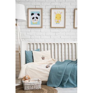 Lenjerie de pat pentru copii, L'essentiel Maison, Mr. Bear, Bumbac, Turcoaz