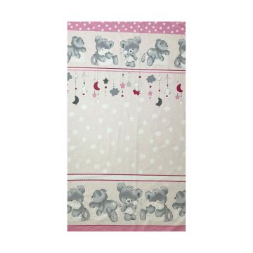 Lenjerie din bumbac cu 5 piese pentru saltea 120x60 cm Beberoyal BearsRabbit Roz ambalata intr-o gentuta de transport