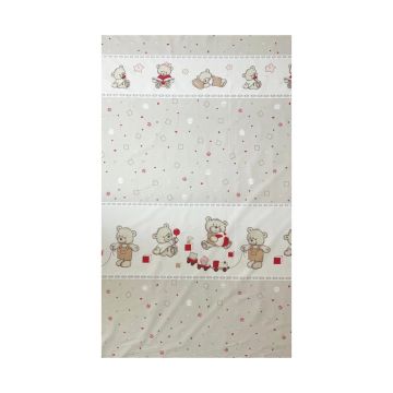 Lenjerie din bumbac cu 5 piese pentru saltea 120x60 cm Beberoyal BearsToys Bej ambalata intr-o gentuta de transport