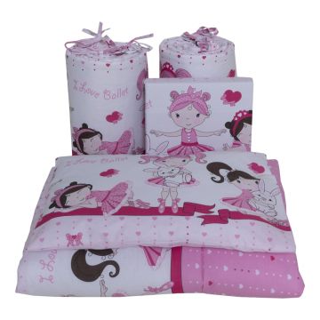 Lenjerie din bumbac cu 7 piese pentru saltea de 140x70 cm Beberoyal Dancing Girls Roz
