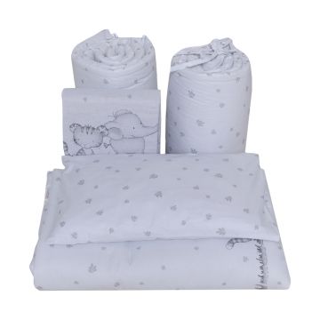 Lenjerie din bumbac cu 8 piese pentru saltea 120x60 cm Beberoyal Safari Friends alb