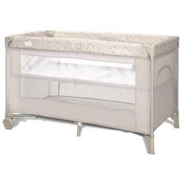 Pat Copii Pliabil Carina 2 Nivele Deschidere Laterala Cu Fermoar Prevazut Cu Roti Cu Frana Beige Stars