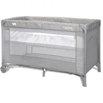 Pat Copii Pliabil Carina 2 Nivele Deschidere Laterala Cu Fermoar Prevazut Cu Roti Cu Frana Grey Stars