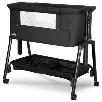 Pat Copii Pliabil Co-Sleeper Millie 0 Luni+ Max. 9Kg Inaltime Reglabila 7 Pozitii Sistem Antireflux Plasa De Tantari Saltea Inclusa Black