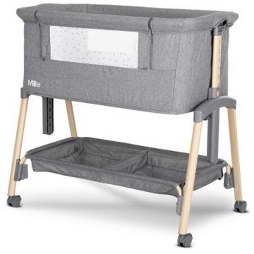 Pat Copii Pliabil Co-Sleeper Millie 0 Luni+ Max. 9Kg Inaltime Reglabila 7 Pozitii Sistem Antireflux Plasa De Tantari Saltea Inclusa Grey