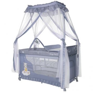 Pat Copii Pliabil Stil Baldachin Magic Sleep Cu Accesorii Cool Grey Hippo