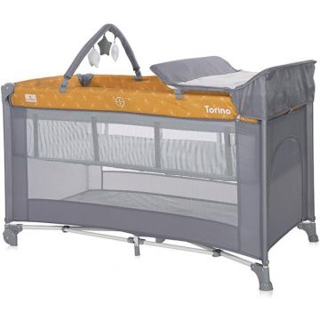 Pat Copii Pliabil Torino Plus 2 Nivele Cu Accesorii Lemon Curry Floral