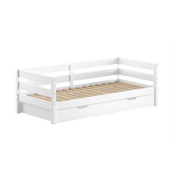 Pat pentru copii alb cu extensie suplimentară din lemn de pin cu somieră 90x200 cm Margrit – Vipack