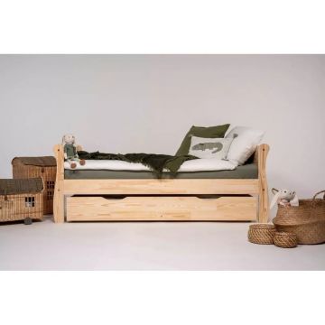 Pat pentru copii în culoare naturală cu extensie suplimentară din lemn de pin cu spațiu de depozitare cu somieră 80x160 cm Roma – Adeko